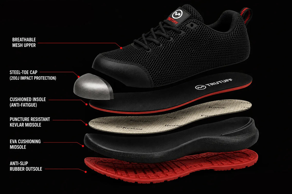 TruTuff Glide Safety Shoes, Steel Toe, ISI Certified all features