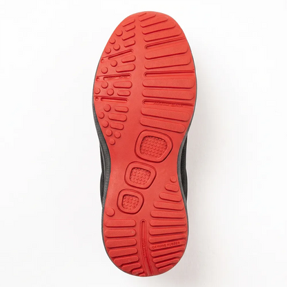 TruTuff Glide Nano Grip rubber sole — red anti-slip outsole with deep tread channels, oil resistant