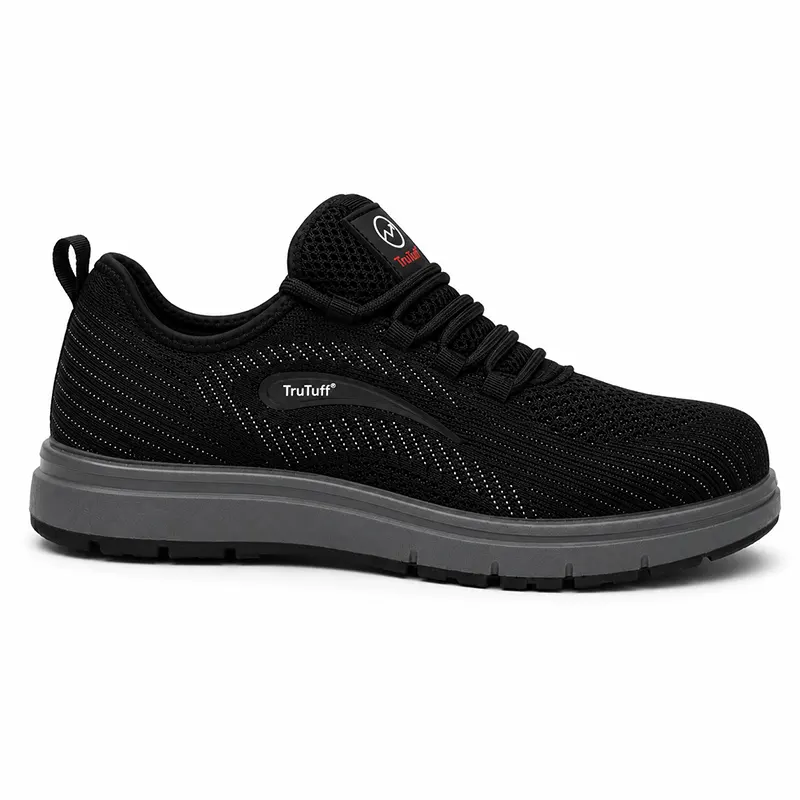 TruTuff Volt side view — breathable knit upper, grey anti-slip rubber outsole, composite toe safety shoe India