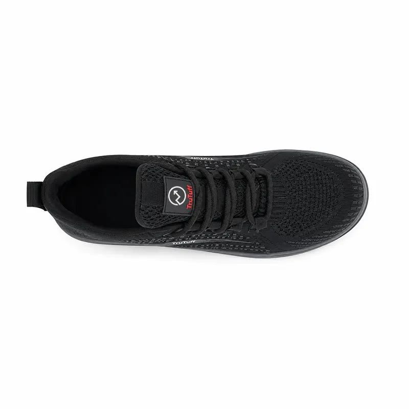 TruTuff Volt top view — knit mesh upper, lace-up, TruTuff logo badge, electrical hazard safety shoe